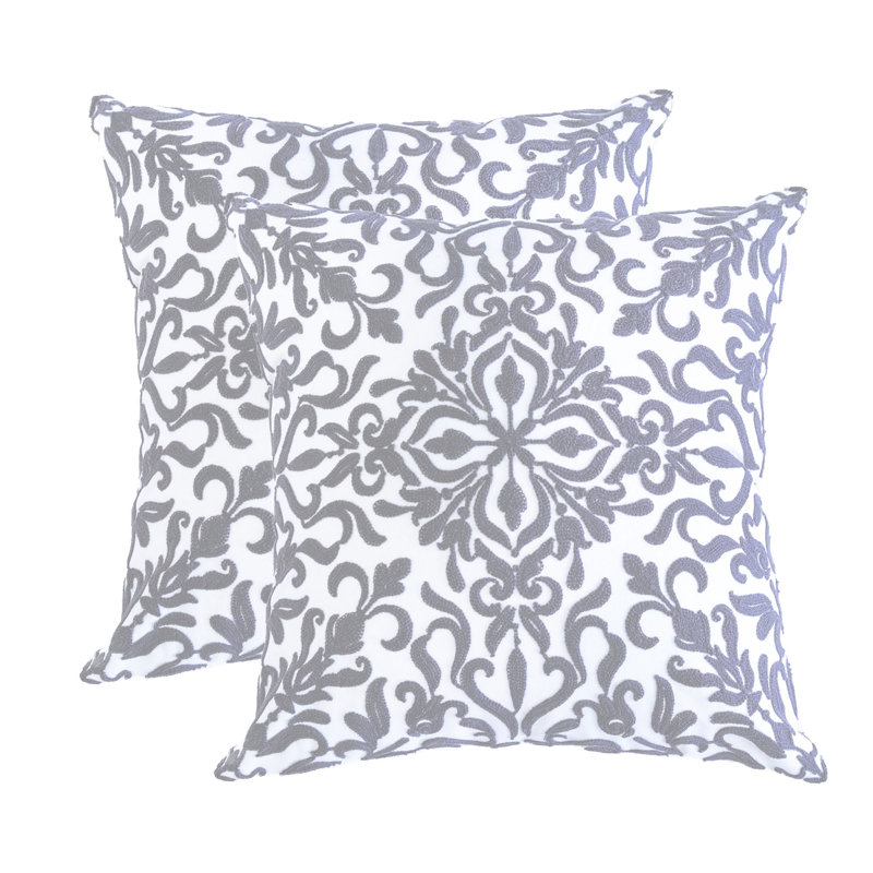 Floral Cotton Throw Pillow, Silver, 20" x 20"