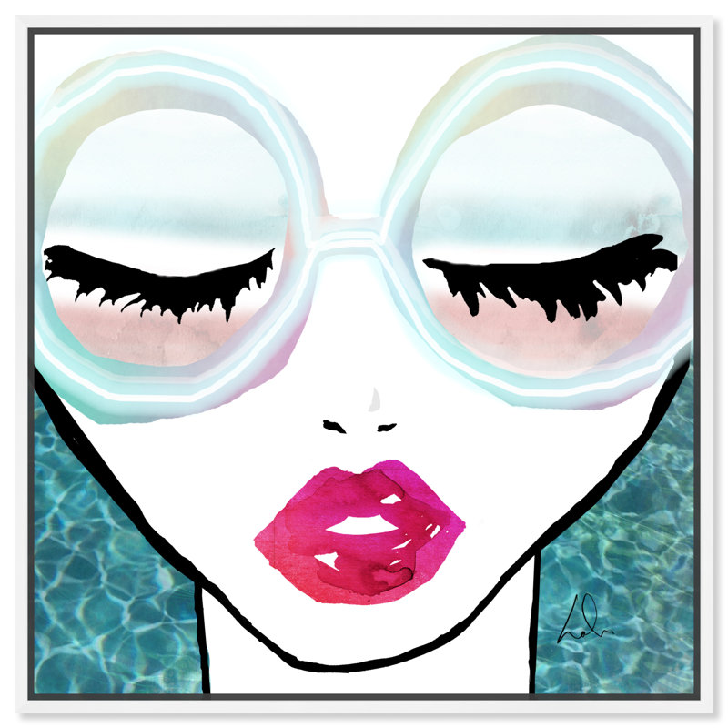 «Fashion and Glam Ready for the Water Neon Lips», impression sur toile, H 16 po x l 16 po, Cadre blanc