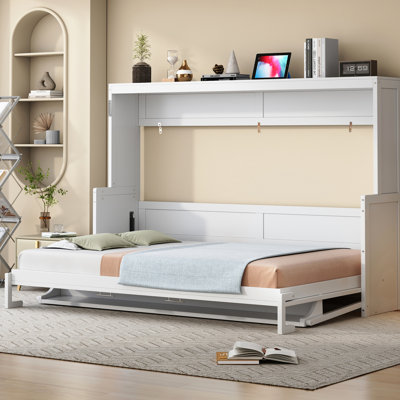 Grand lit en blanc avec système de levage hydraulique, espace compact pour une vie compacte, structure de 600 lb, rangement pour matelas pour garder la chambre bien rangée, styles modernes convenables, bureau de taille recommandée de 10 pouces, espaces multifonctionnels,