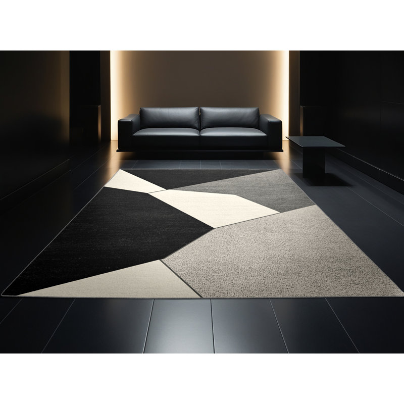 Tapis géométrique moderne et contemporain lavable à la machine à motif géométrique Parlin - Reliure grise, 2 x 5
