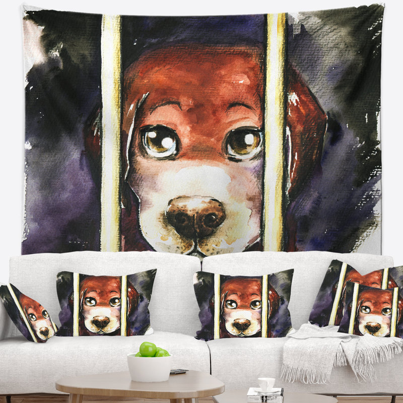 Tapisserie Sad Dog in Animal Shelter, H 32 po x l 39 po