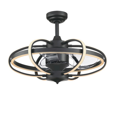 Ventilateur de plafond intérieur 22 po avec ensemble de lumières DEL Obvi - noir avec pales transparentes