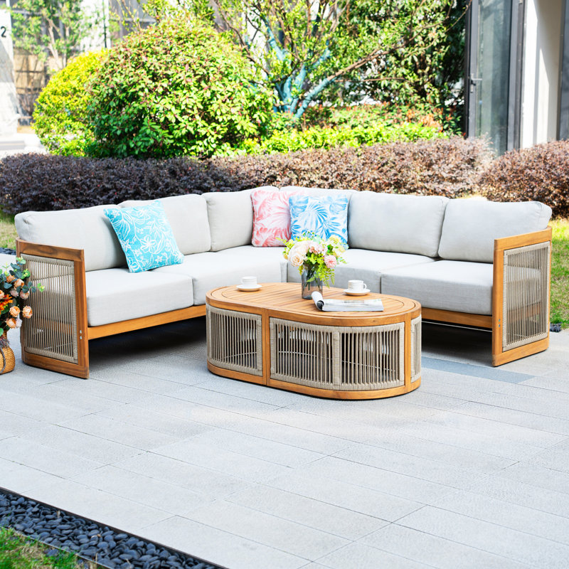 Ensemble de conversation modulaire pour 5 personnes avec coussins et table basse Acacia