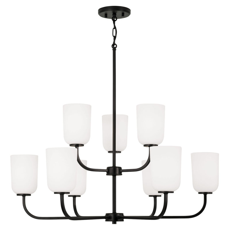 9 - Light Dimmable Tiered Chandelier, Matte Black