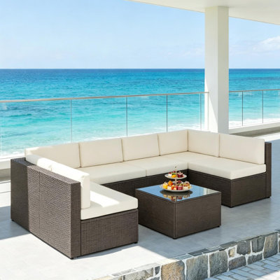 Outdoor Furniture Conversation Sets,7 Piece BeachFurniture Set,Sectional Rattan Furniture Set