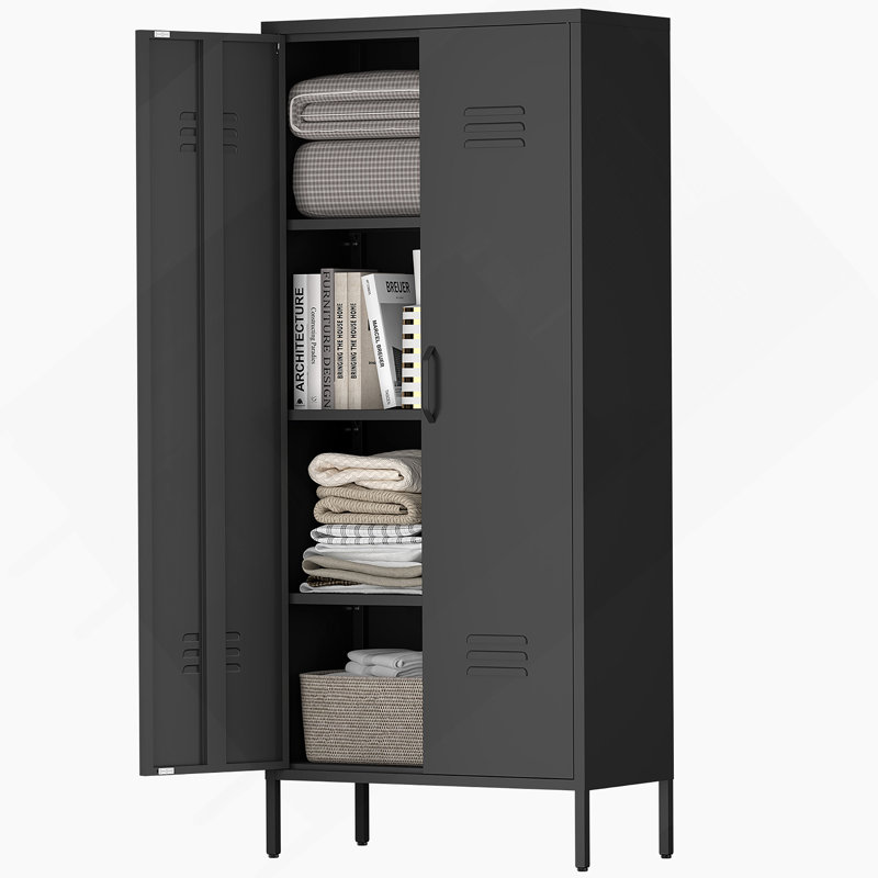 Storage Cabinet With Adjustable Shelves For Home Organization, Black