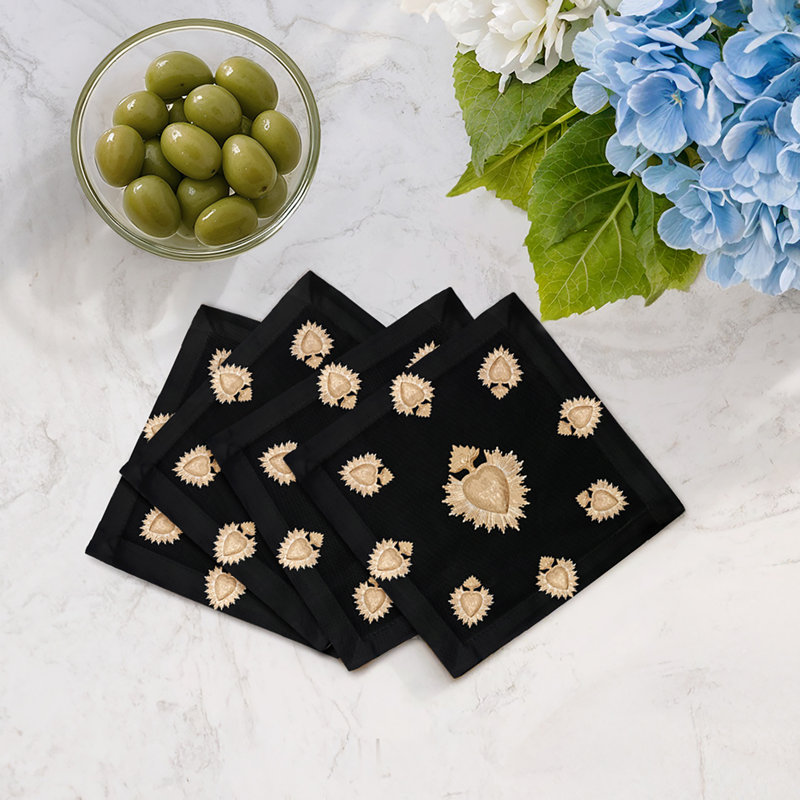 Serviettes de cocktail en satin de coton ex votant, Noir