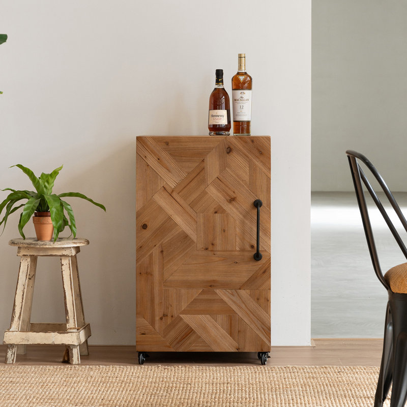 Mobile Wine Cabinet with Glass Rack, Rustic Wood Bar Storage Cart, 15-Bottle Holder with Drawers