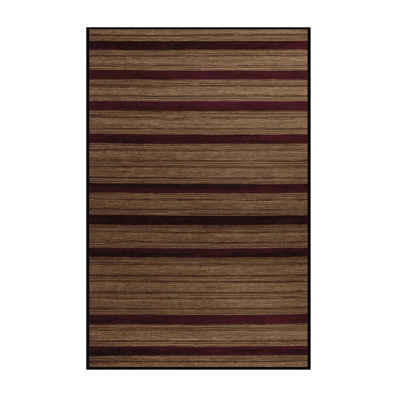 Tapis brun à rayures horizontales lavable à la machine, Rectangle 6 pi x 9 pi