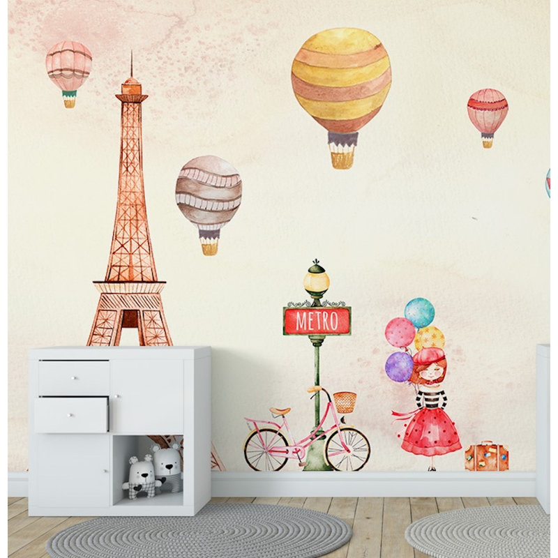 Murale petits ballons à air chaud Tour Eiffel, L 6,25 pi x l 9,33 pi
