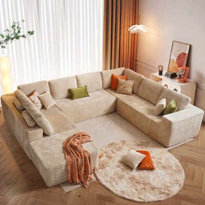 Modern Upholstered Shuster with Pillows - Spacious U - Shaped No Assembly Required for Living Room Comfort Free Combination by Mercer41