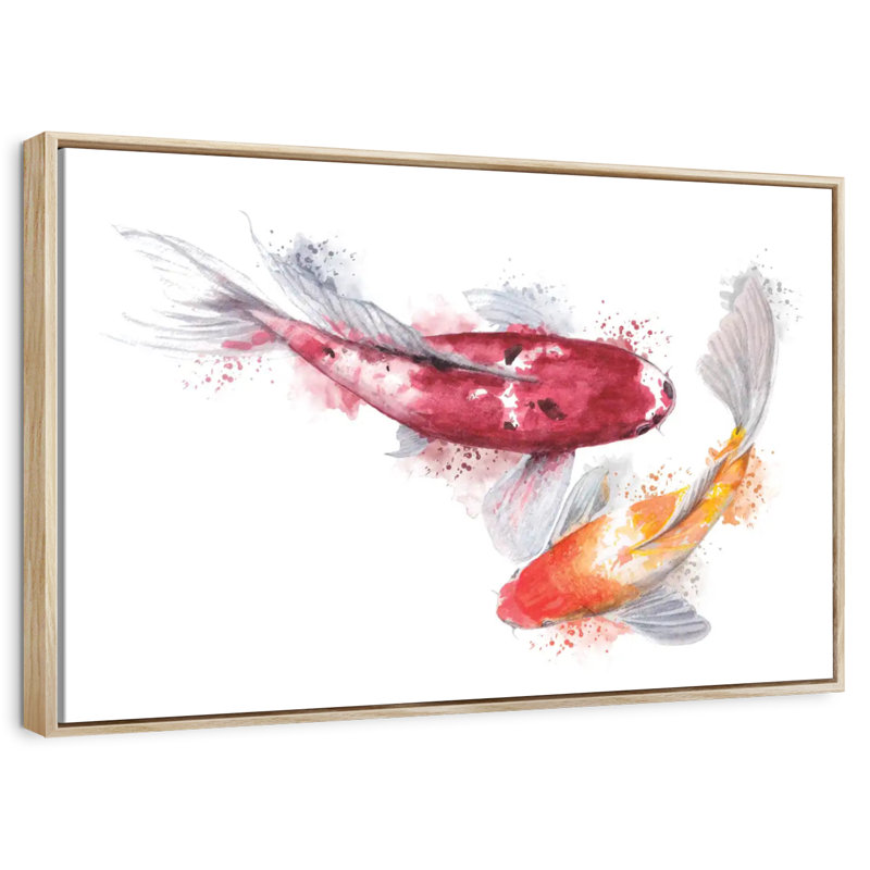 Paire de poissons Koi, Cadre flottant en bois naturel, 43 po x 29 po