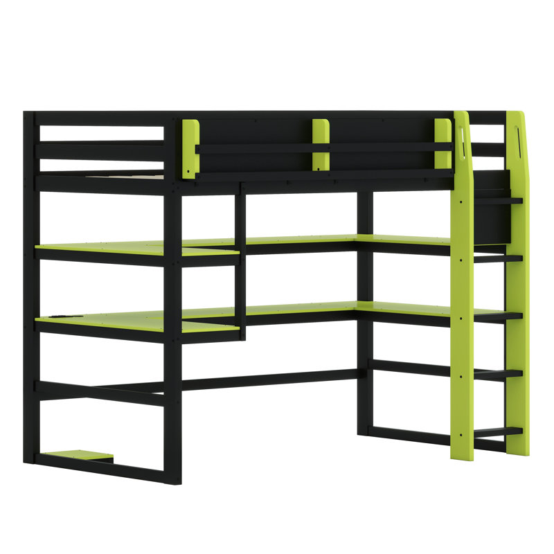 Multifunctional Loft Bed with Integrated Workstation, Side Organization Rack, Extensive Shelving, and Customizable RGB Lighting
