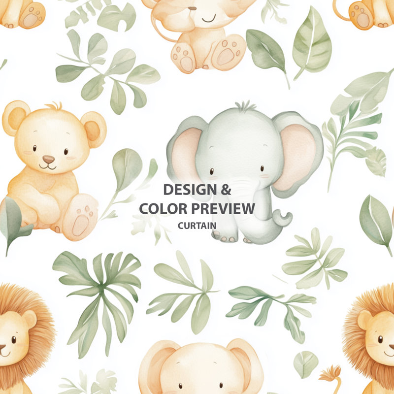 Jungle Animals For Kids Curtains - Wildlife Baby Jungle Grommet Curtain - 1 Panel, 52" W x 84" L, Silver Grommets