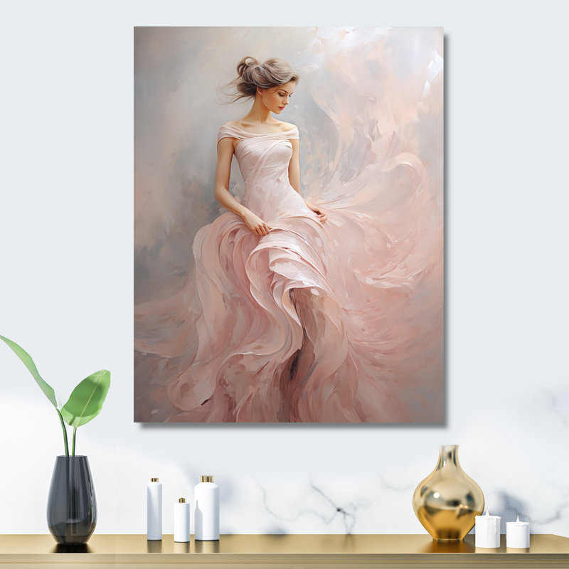 Pink And White Woman Ballet Solitude I - Abstract Spirals Metal Wall Art, 32" H x 16" W x 1" D