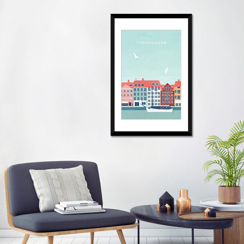 « copenhague », impression sur toile, Papier d'art encadré noir, Blanc, H 24 po x l 16 po x P 1 po