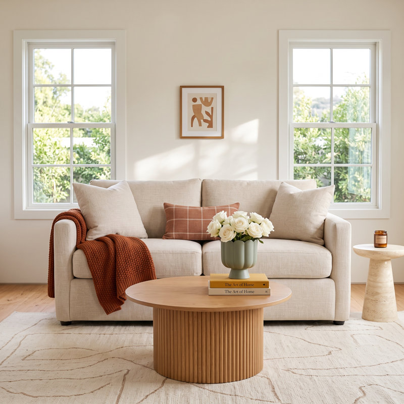 Godwin Upholstered 67'' Sofa Bed, Drusky Ivory Sustain® Basketweave