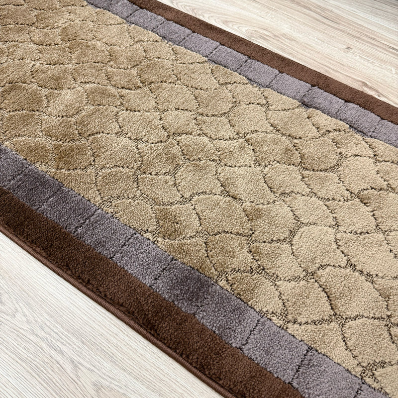 Antibacterial Soft Pile Anti Slip Indoor Runner Rug Geometric Beige Design for Hallway Stairway, Runner 2'2" x 11'