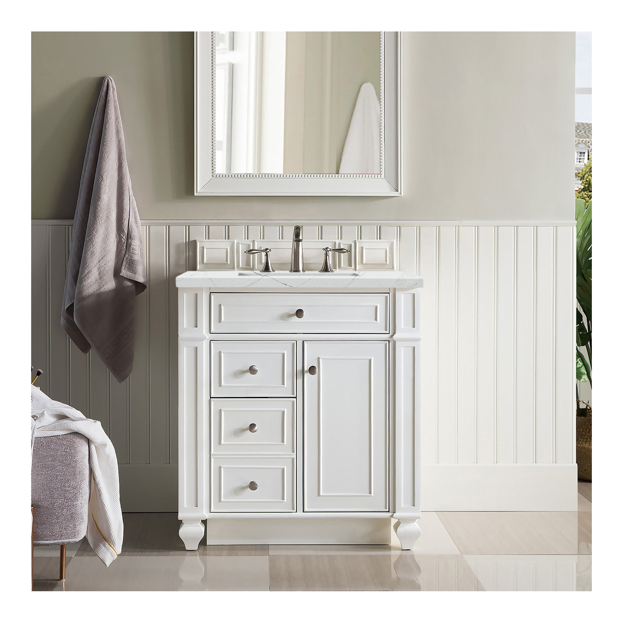 Bristol 30'' W Single Vanity, Ethereal Noctis, Bright White, 8" Widespread