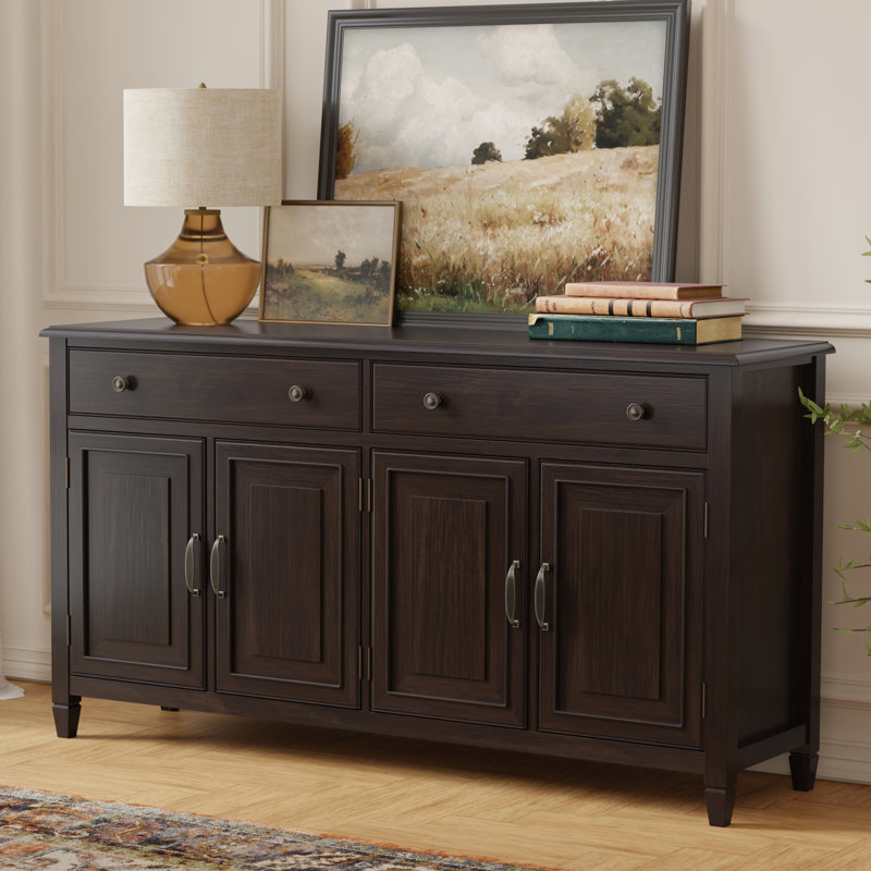 67"W Solid Wood 4-Shelf Sideboard Buffet Storage Cabinet with 2 Drawers