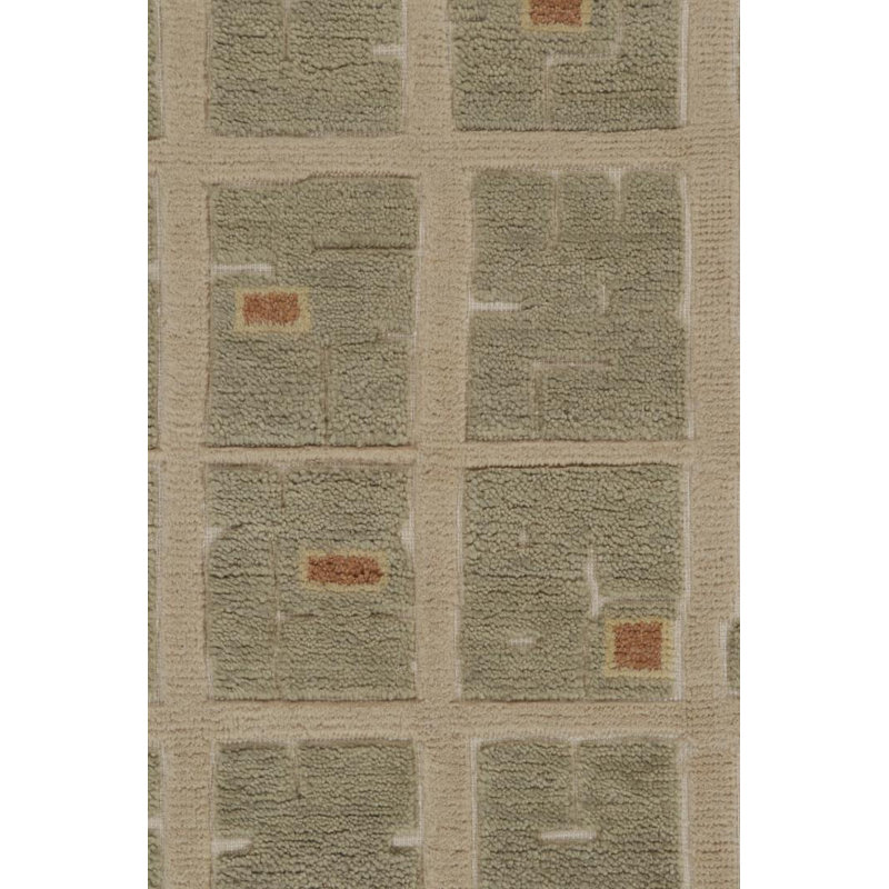 Rug & Kilim’S French Art Deco Rug In Beige & Green High-Low Square Pattern, Rectangle 10' x 14'