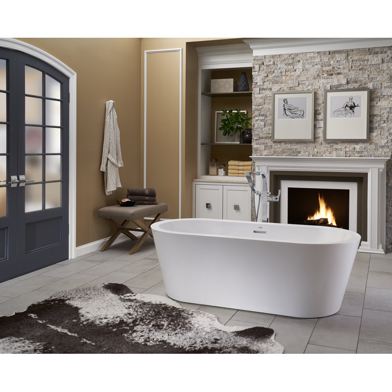 Baignoire de trempage autoportante en acrylique Celeste ™ de 67 po x 32 po, Blanc lustré