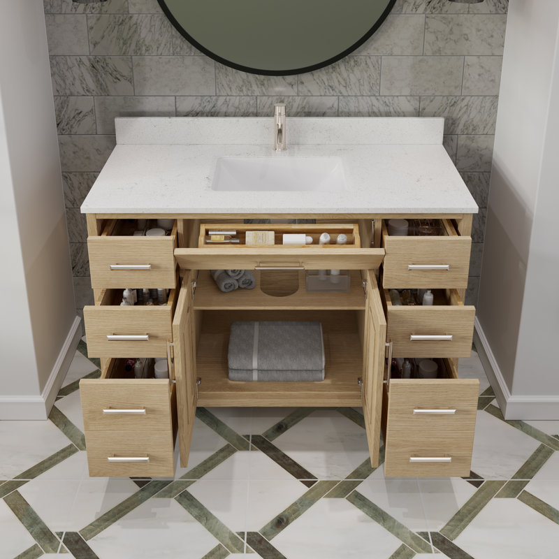 Meuble-lavabo simple en bois massif l 48 po x P 22 po Kali II, Chêne patiné, 48"