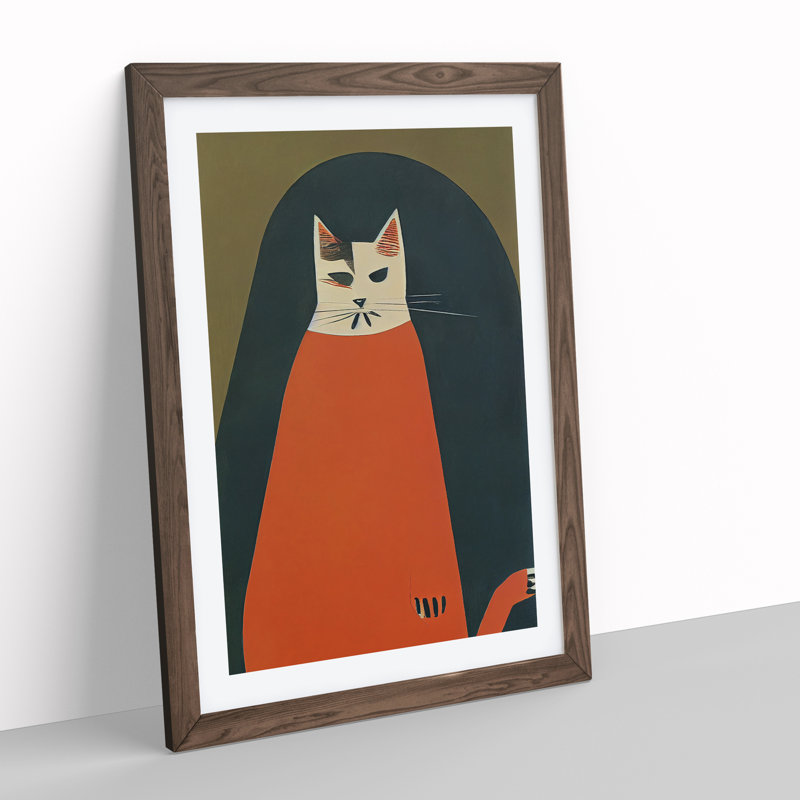 Boho Cat - Single Picture Frame Print, 46cm H x 34cm W x 2cm D, Walnut