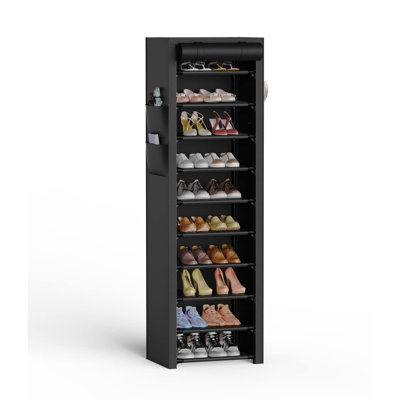 VTRIN Narrow Shoe Rack With Covers 10 Tiers Tall Shoe Rack For Closet Entryway Sturdy Shoe Rack Organizer Holds 20-22 Pairs Free Standing Shoe Storage