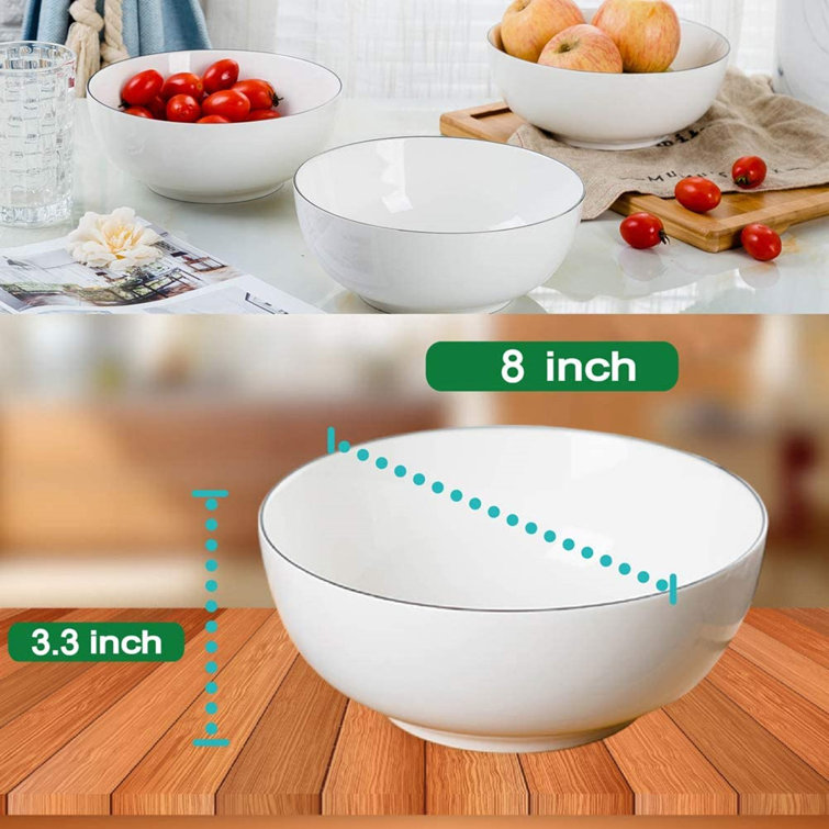 AnBnCn Large Salad Bowl Microwave Soup Bowls 60 oz, Large Ceramic Bowl for  Eating Serving Bowl for Party,8 inch White large Bowls,Set of 3