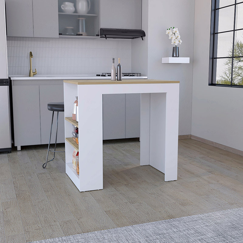 Kitchen Island With 3-Side Shelves, White