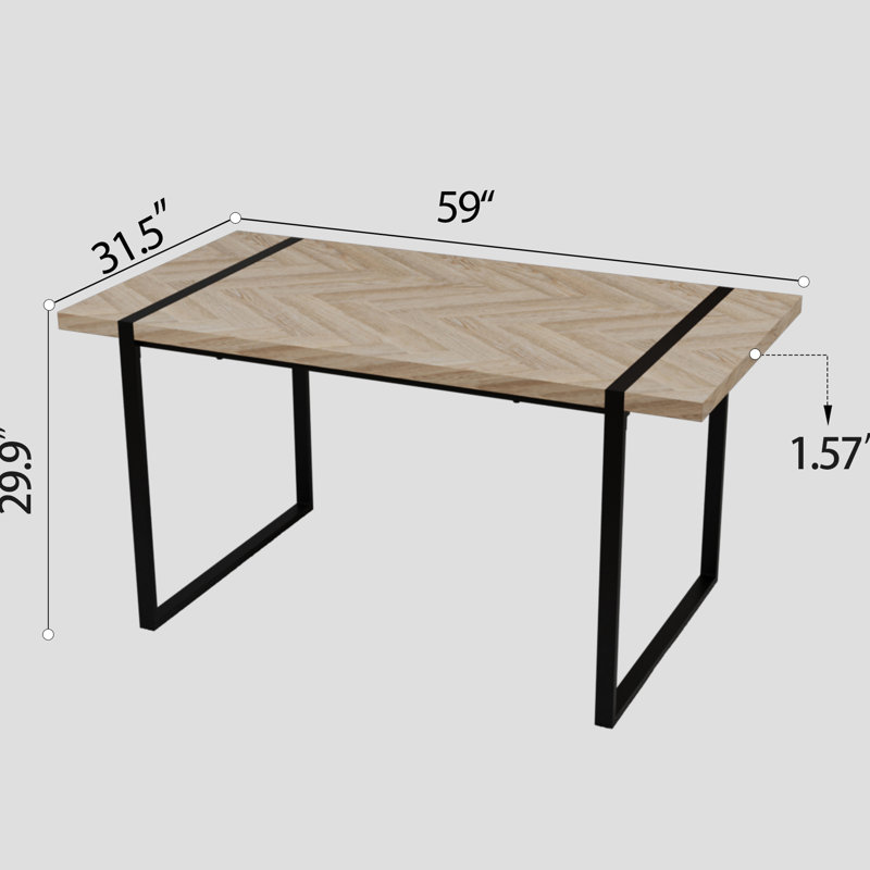 Table de salle à manger industrielle de 150 cm (59 po) avec pieds en bois de 3,8 cm (1,5 po) d'épaisseur et en métal noir, pouvant accueillir de 4 à 6 personnes pour des réunions entre amis, 3,8 cm (1,5 po), 15,2 cm (6 po),