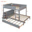 Lit superposé double au-dessus de double gris avec lit gigogne simple, bureau intégré et tiroirs de rangement - Lit mezzanine en bois massif pour enfants-478288266