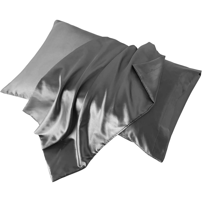 Silk Pillowcases for Hair and Skin Health Soft Smooth Breathable Pillow Cover (Set of 2), King, Gray