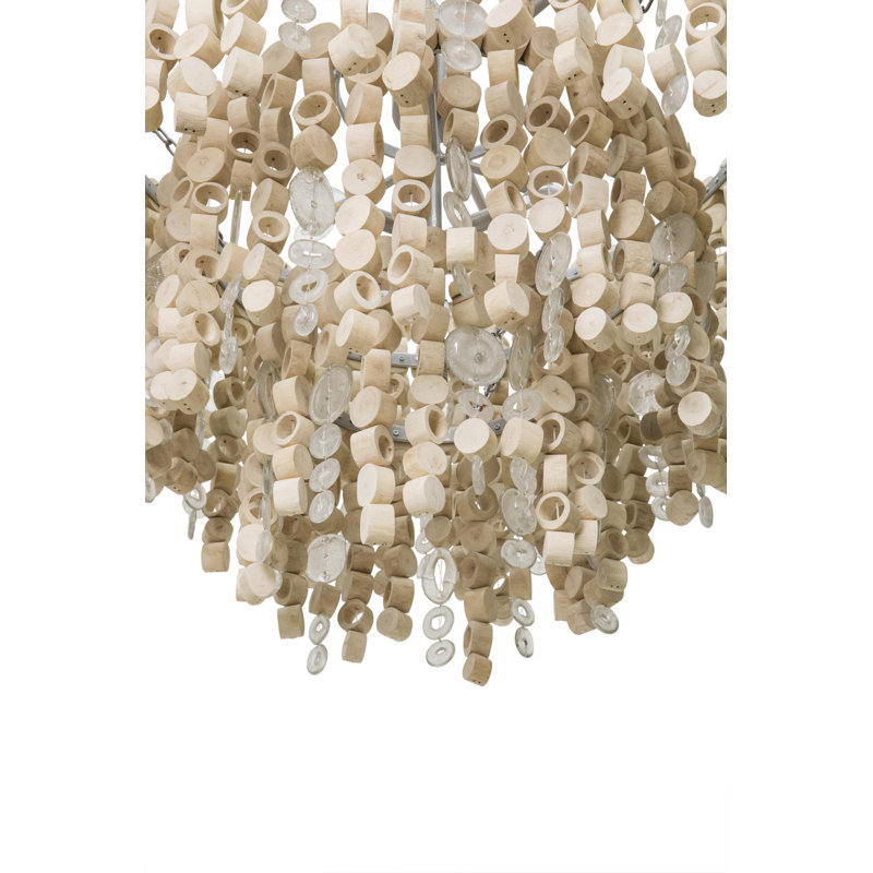 Round Wood Disk Chandelier w/ Recycled Glass Disks, Natural
