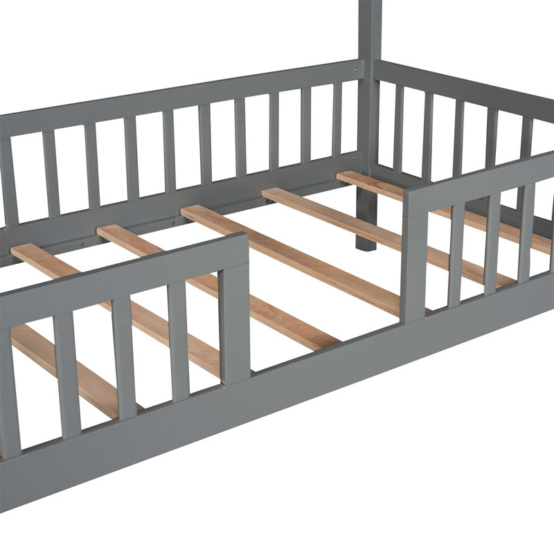 Lit en bois enchanteur avec clôture pour enfants, source d'inspiration et de sommeil, gris