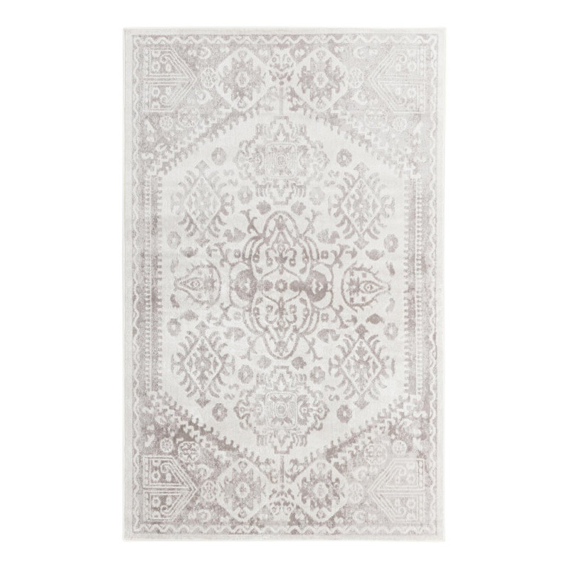 Tapis oriental en polypropylène gris / ivoire Ervine, Rectangle 5 pi 3 po x 8 pi