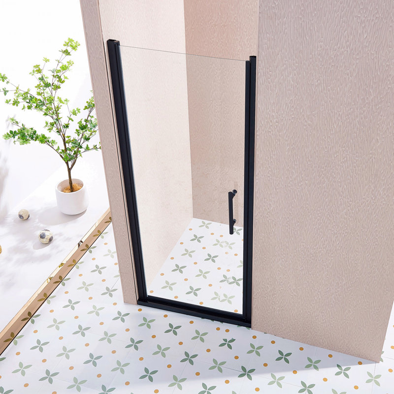 Porte de douche simple à battant - Alliage d'aluminium noir mat, verre trempé transparent de 1/4 po (6 mm) d'épaisseur
