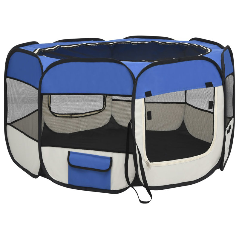 Enclos d'exercice en tissu, H 22,8 po x l 43,3 po x P 43,3 po, Bleu/crème