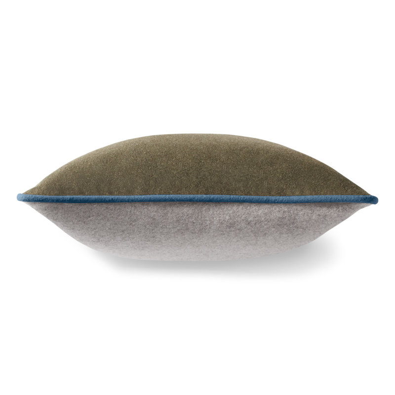 Duck Duck Wool Throw Pillow, Vesper Olive/Light Gray/Marine Blue Piping, Square, 20" x 20"