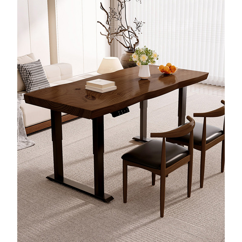 Bureau rectangulaire électrique réglable en bois massif, Brun, H 21,26 po x l 55,12 po x P 27,56 po