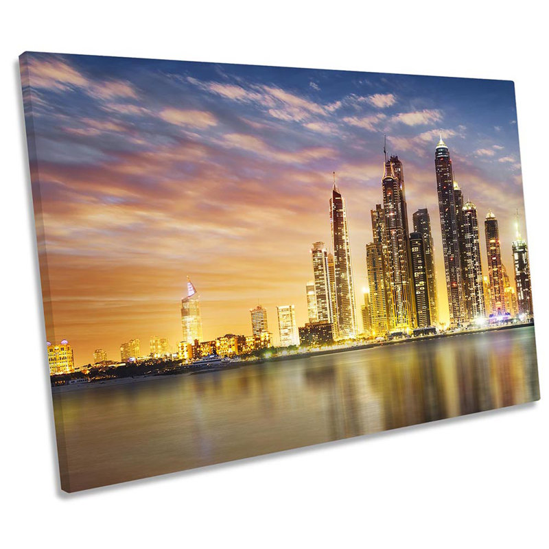 Dubai Marina City Skyline - Wrapped Canvas Print, 91.4cm H x 137.2cm W x 4cm D