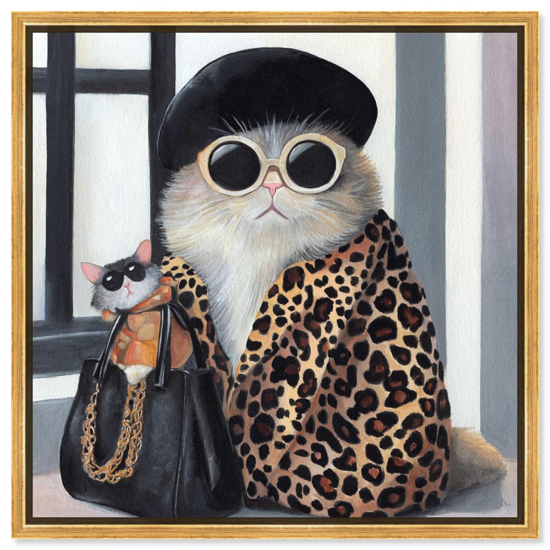 «Cat Couture Canvas» par Art Remedy, H 25 po x l 25 po x P 1,8 po, Cadre flottant doré