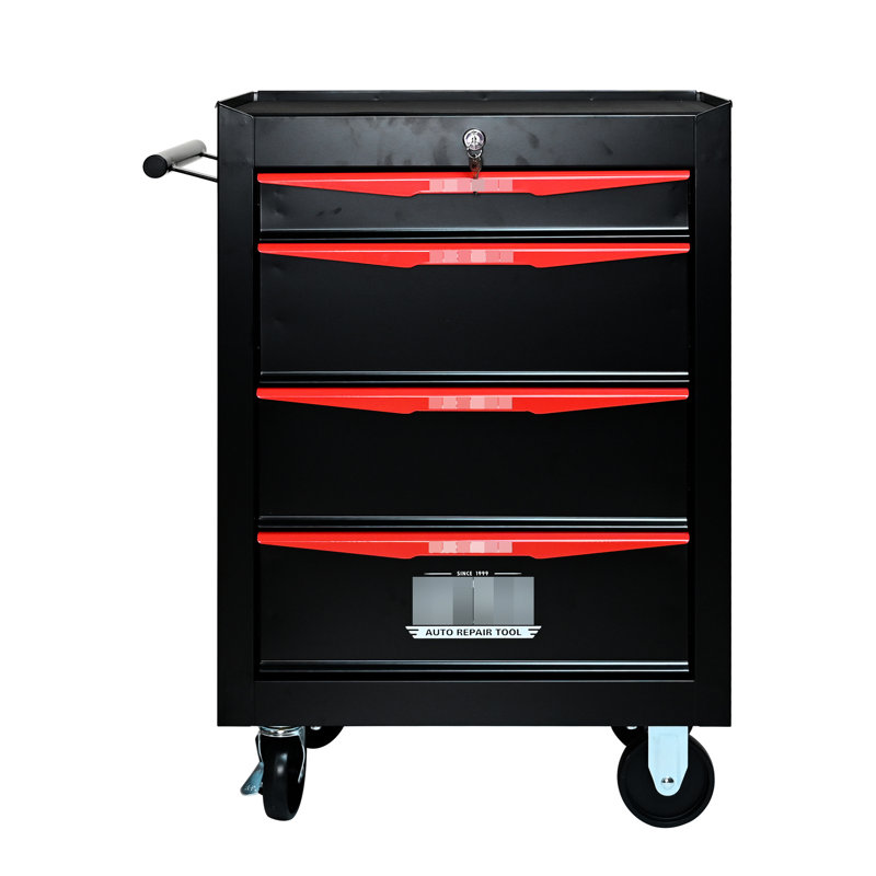 Metal 4 Tool Chest - 20" Bearing Slide Cabinet, Black&Red, Steel, 4 , Additional Storage Extra Tools Space Option