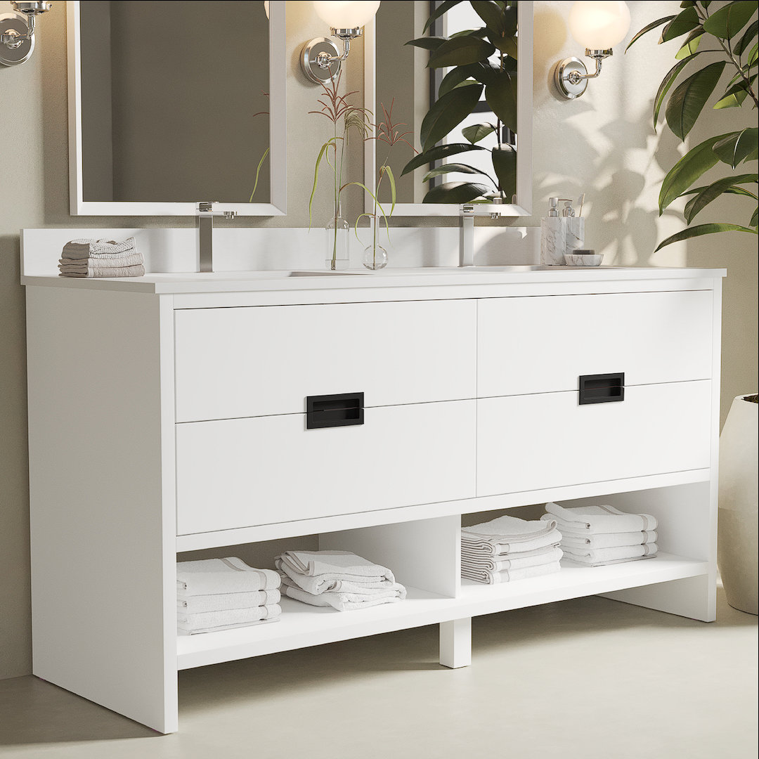 Hokku Designs Francia 63'' Double Bathroom Vanity with Quartz Vanity ...