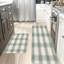 Tapis de cuisine antidérapant en vichy vert doux, 2 pièces
