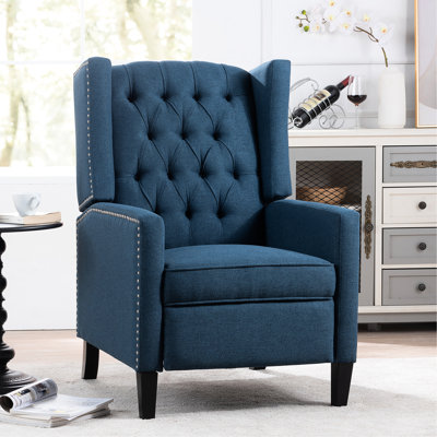Fauteuil inclinable 27,95 de large bleu, tissu résistant à l'usure et à la saleté, réglage à trois vitesses pour plus de confort.