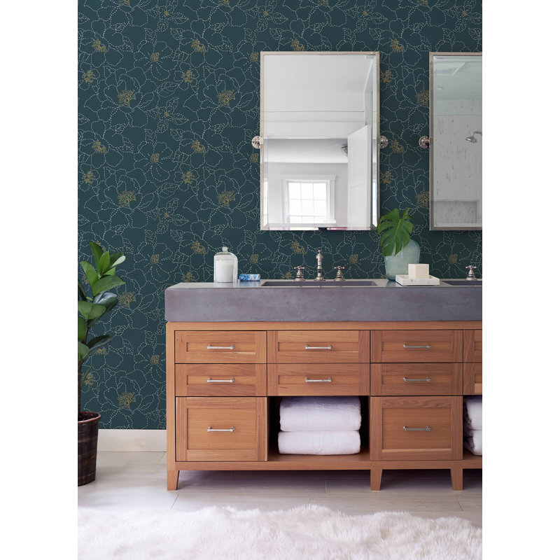 Camariya Floral Metallic Wallpaper Double Roll, Indigo