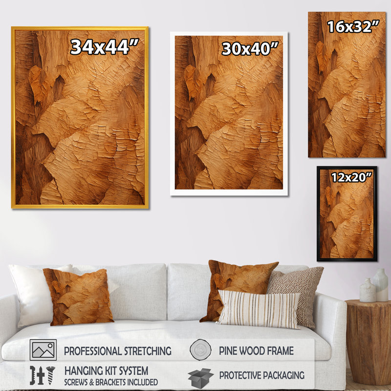 «Brown Tree Bark Essence 1», art mural arbre, Cadre flottant brun, H 40 po x l 30 po x P 1,5 po