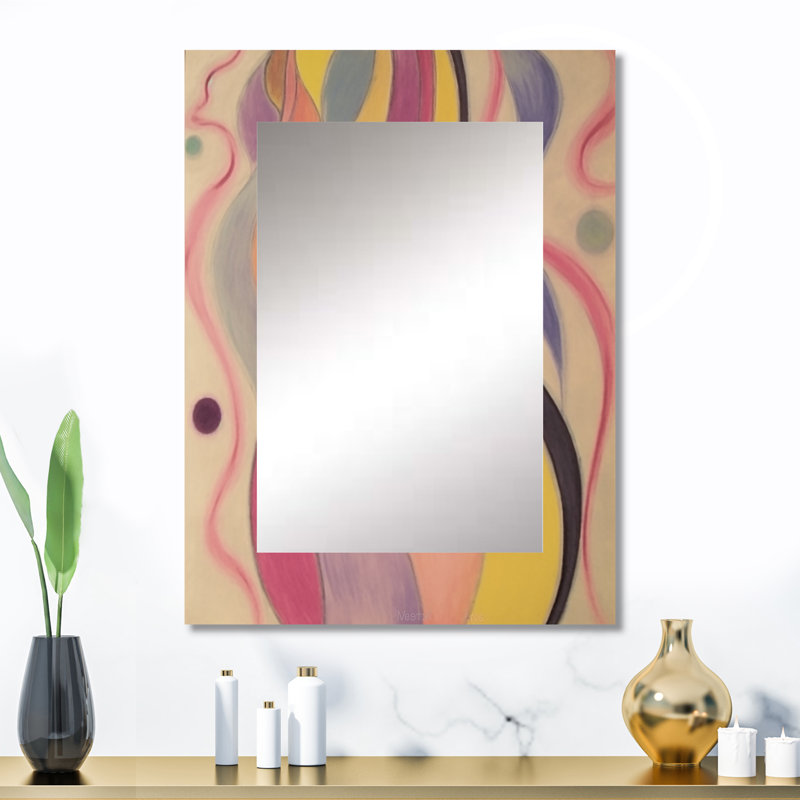 «Shadow Dance» jaune et rose, Illustration rétro I - peinture abstraite, miroir mural unique, impression sur métal jaune
